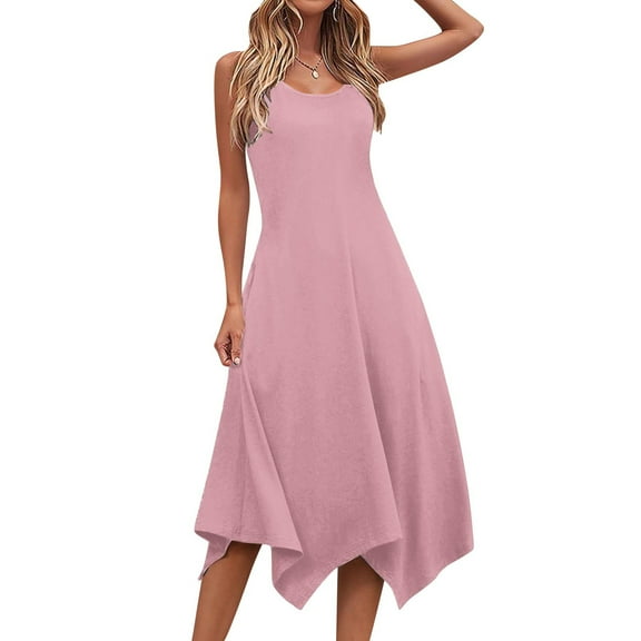 Patlollav Womens Dresses Sleeveless Round Neck Drawstring Casual Ruffle A-Line Mini Dress