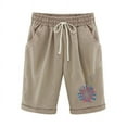 thumbnail image 1 of Patlollav Womens Elastic Waist Casual Comfy Cotton Linen Beach Shorts with Drawstring Knee Length Shorts, 1 of 6
