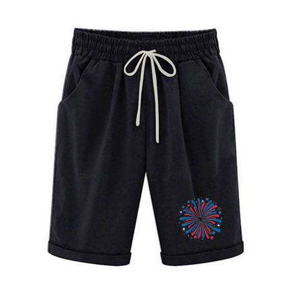 Patlollav Womens Elastic Waist Casual Comfy Cotton Linen Beach Shorts with Drawstring Knee Length Shorts