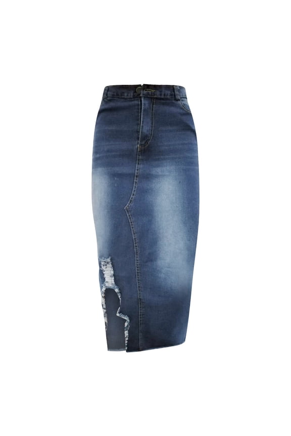 Womens Fashion High Waist Ripped Destroyed Bodycon Street Style Denim Skirt