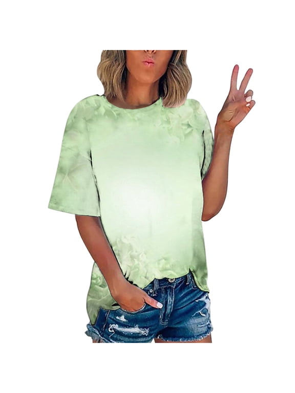 Patlollav Womens Fashion Print T-Shirt Short Sleeve Blouse Round Neck Casual Tops on Ladies