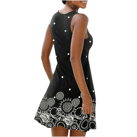 Patlollav Womens Fashion Vintage O-Neck Sleeveless Round Button Dresses Rollback and Clearance Flower Dress