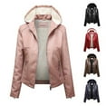 thumbnail image 1 of Patlollav Womens Fashion Winter Coats Casual Hooded Zipper Long Sleeve Solid Color Leather Jackets, 1 of 6