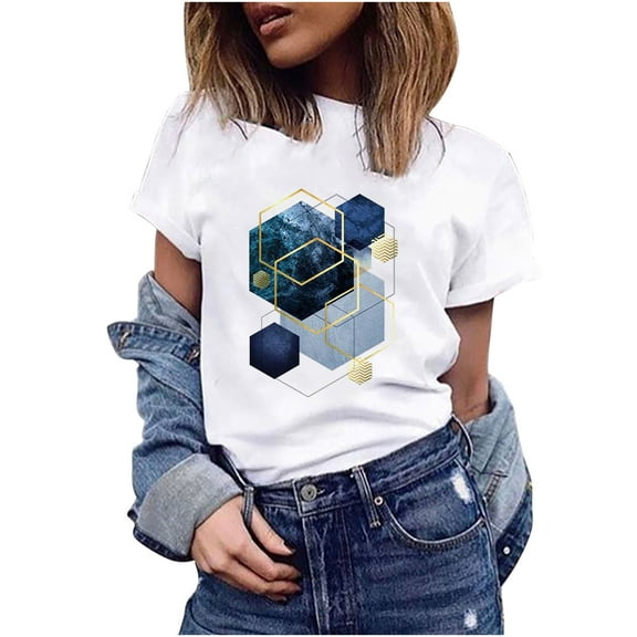 Patlollav Womens Geometric Graphic Print Harajuku Female T-Shirts
