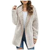Patlollav Womens Hooded Coat Solid Color Pocket Jacket Clearance Tops ...