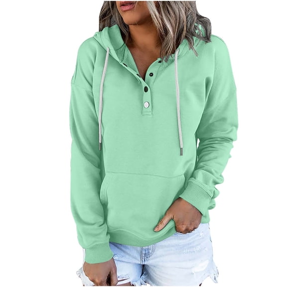 Patlollav Womens Hooded Solid Color Long-Sleeve Sweatshirt Blouse Pullover Tops