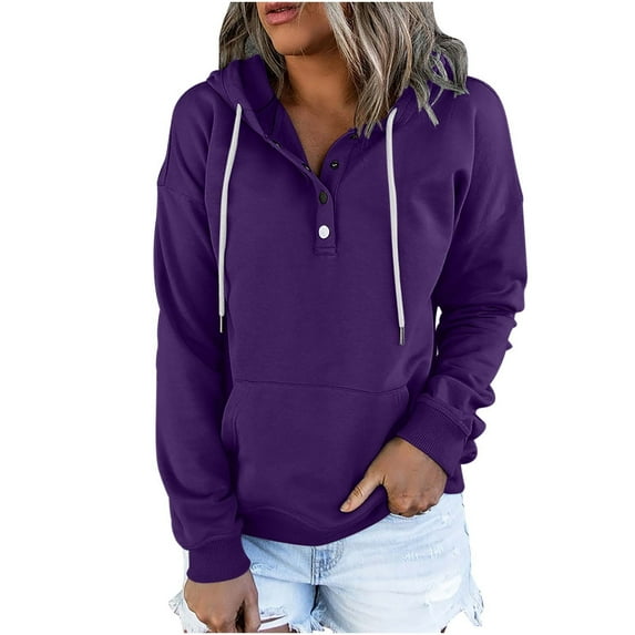 Patlollav Womens Hooded Tops Solid Color Long-Sleeve Sweatshirt Pullover