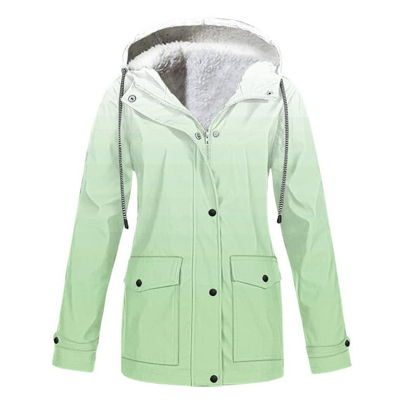 Patlollav Womens Jackets Outdoor Plus Size Drawstring Zipper Hooded Raincoat Windproof Tops Coat With Pocket