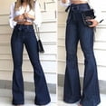 thumbnail image 1 of Patlollav Womens Jeans Fashion Ladys High Waisted Lacing Stretch Wide Leg Jeans Bell-Bottomed Pants, 1 of 6