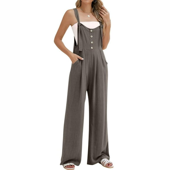 Patlollav Womens Jumpsuits Wide Leg Casual Summer Outfits Rompers Jumpers Sleeveless Straps with Pockets 2024