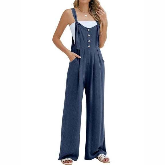Patlollav Womens Jumpsuits Wide Leg Casual Summer Outfits Rompers Jumpers Sleeveless Straps with Pockets