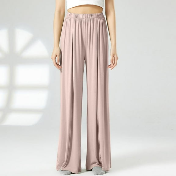 Patlollav Womens Leggings Yoga Pants Solid Color Casual Pleated Straight Leg Wide Leg Pants Loose Trousers