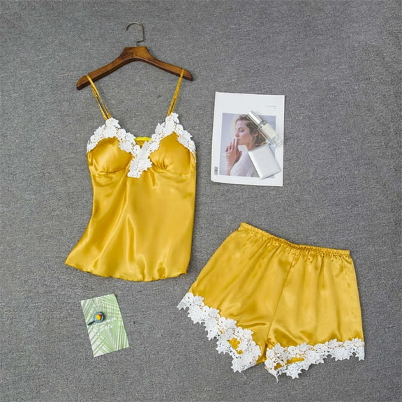 Patlollav Womens Lingerie Satin Lace Temptation Babydoll Underwear Cami Underpants Shorts Sleepwear Briefs Suit