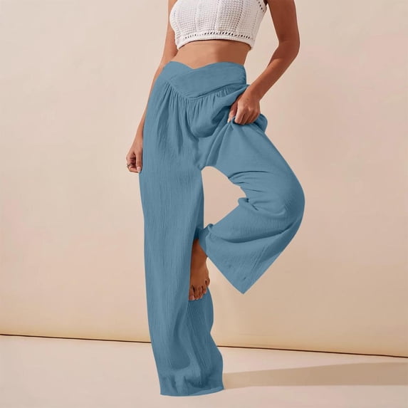 Patlollav Womens Long Pants Comfortable Home Pants Solid Color Casual Wide Leg Sports Pants Trousers