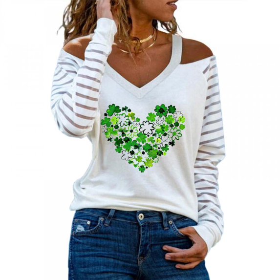 Patlollav Womens Long Sleeve T-Shirt Autumn Valentine'S Day Print Cold Shoulder Loose Blouse Tops