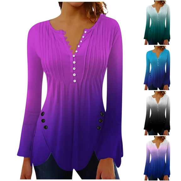 Patlollav Womens Long Sleeve Tops Fashion Casual Button Print Blouse on Ladies