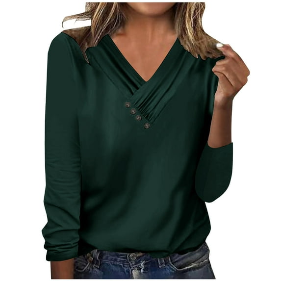 Patlollav Womens Long Sleeve Tops V Neck Sexy Casual 95% Polyester 5% Spandex Blouse