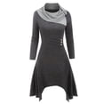 thumbnail image 1 of Patlollav Womens Long Sleeve Turndown Collar Patchwork Irregular Dress, 1 of 6