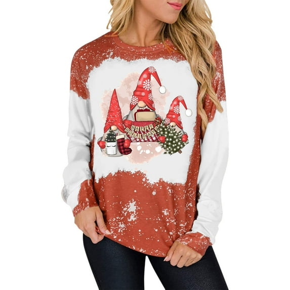 Patlollav Womens Loose Long Sleeve Christmas Tie-Dyed Print Sweater Top