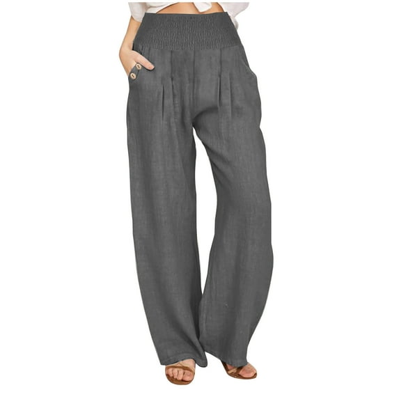 Patlollav Womens Loose Wide Leg Pants High Waist Straight Pants Casual Pants Cotton Linen Pants Long Pants