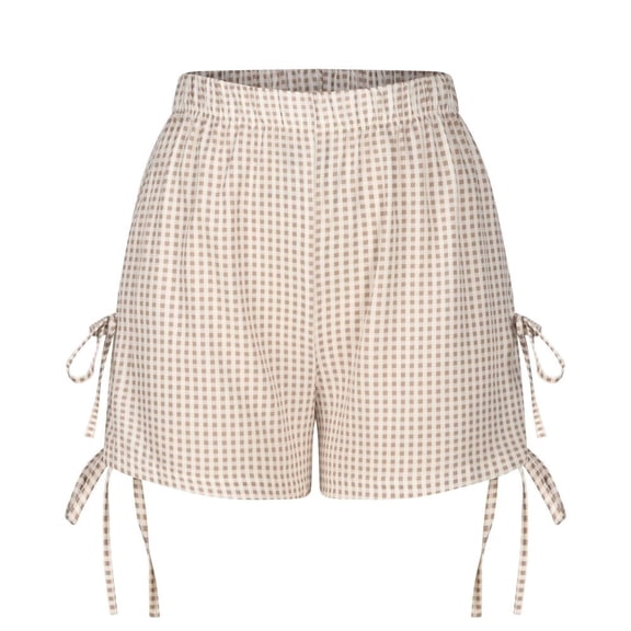 Patlollav Womens Loungewear Pants Drawstring Summer Plaid High-Waisted Casual Shorts Casual Wide-Leg Shorts