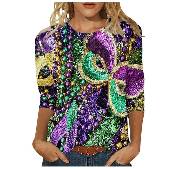 Patlollav Womens Mardi Gras Shirts Loose Tunic Tops