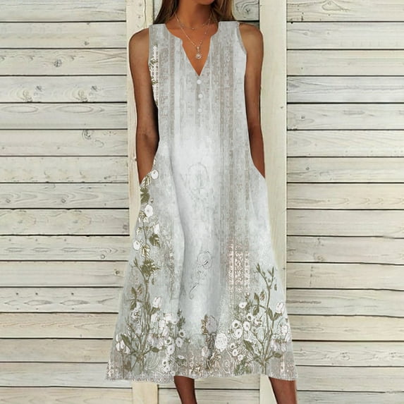 Patlollav Womens Maxi Dress,Women's Summer Casual Dress Design Camis Sleeveless V-Neck Long Dresses