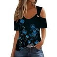 thumbnail image 1 of Patlollav Womens New Short-Sleeved Off-The-Shoulder Cutout Casual Printed Tops, 1 of 6