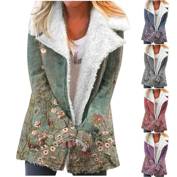 Patlollav Womens Outwear Fashion Long Sleeve Pocket Plush Button Coat