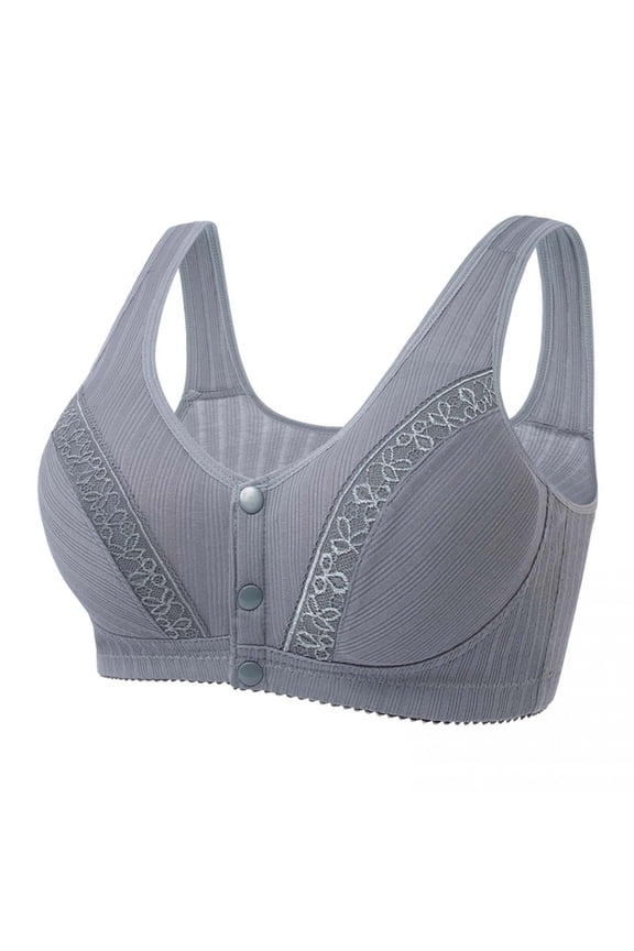 Summer Womens Plus Size Bra,Lace Front Button Shaping Cup Shoulder Strap Underwire Bras