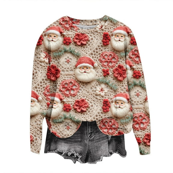 Patlollav Womens Plus Size Christmas Tops,Ladies Long Sleeve Tops Loose Fitting Sweater Gift