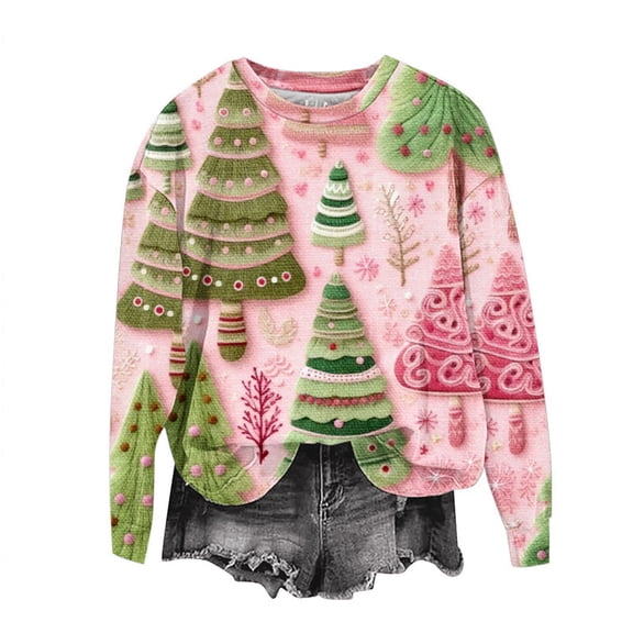 Patlollav Womens Plus Size Christmas Tops,Ladies Sweatshirt Casual Crew Neck Long Sleeve Pullover Gift