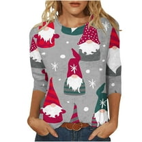 Patlollav Womens Plus Size Christmas Tops,Ladies T-Shirt Xmas Print 3/4 Sleeve Casual Tops Gift