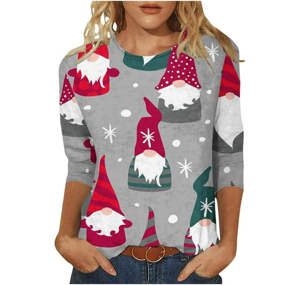Patlollav Womens Plus Size Christmas Tops,Ladies T-Shirt Xmas Print 3/4 Sleeve Casual Tops Gift