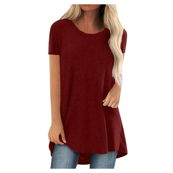 Patlollav Womens Plus Size $5 T-Shirts Long Shirt Short Sleeve Summer O-Neck Casual Basic Tunic Tops