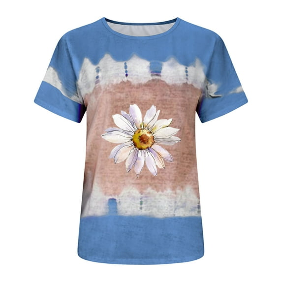 Patlollav Womens Plus Size Casual Round Neck Short Sleeve Printed Ladies Tops Blouse