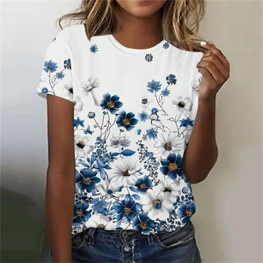 Otvok Womens Spring and Summer Printed Casual Pullover Short Sleeve Plus Size Blouses