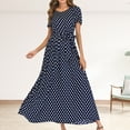 thumbnail image 1 of Patlollav Womens Plus Size Round Neck Short Sleeve Beach Polka Dot Bandage Long Maxi Dress, 1 of 6