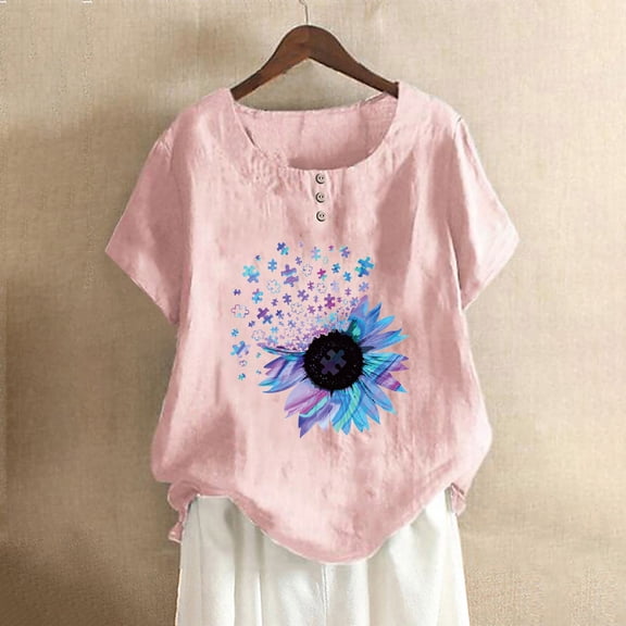 Patlollav Womens Plus Size,Fashion Women's Rounk Neck Short Sleeve Blouse T-Shirt Printing Loose Tops