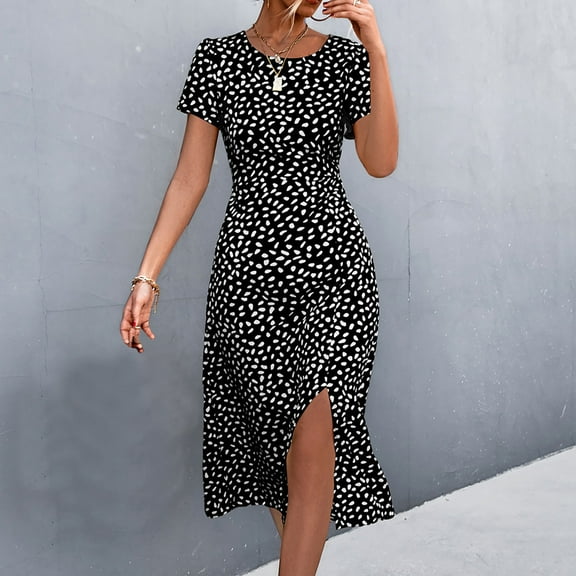 Patlollav Womens Plus Size Summer Casual Backless Print Split Short Sleeve Sexy Dress