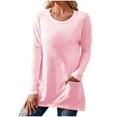 thumbnail image 1 of Patlollav Womens Plus Size Long Sleeve T-Shirt Autumn Solid Loose Pockets Tops, 1 of 6