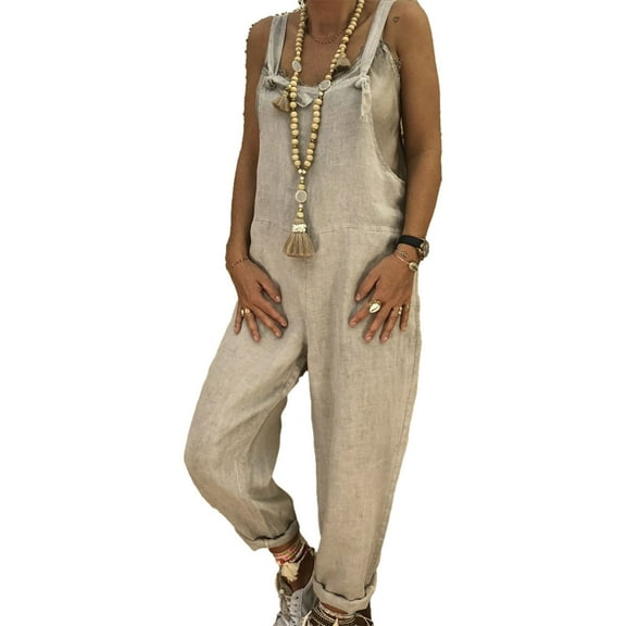Patlollav Womens Plus Size Sleeveless Overalls Suspenders with Pockets Jumpsuit