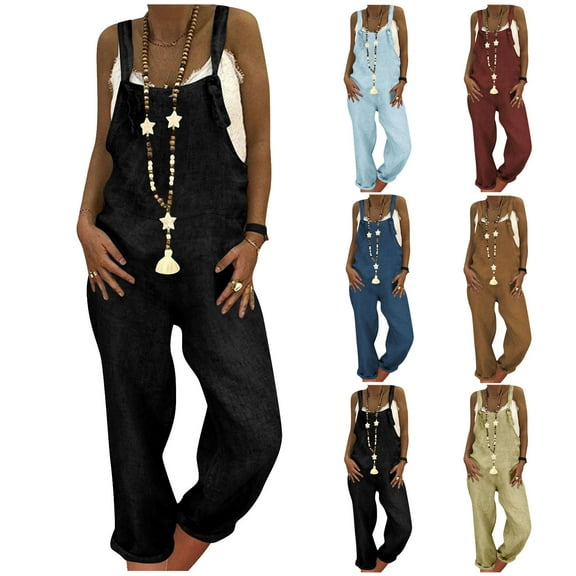 Patlollav Womens Plus Size Sleeveless Overalls Suspenders with Pockets Jumpsuit