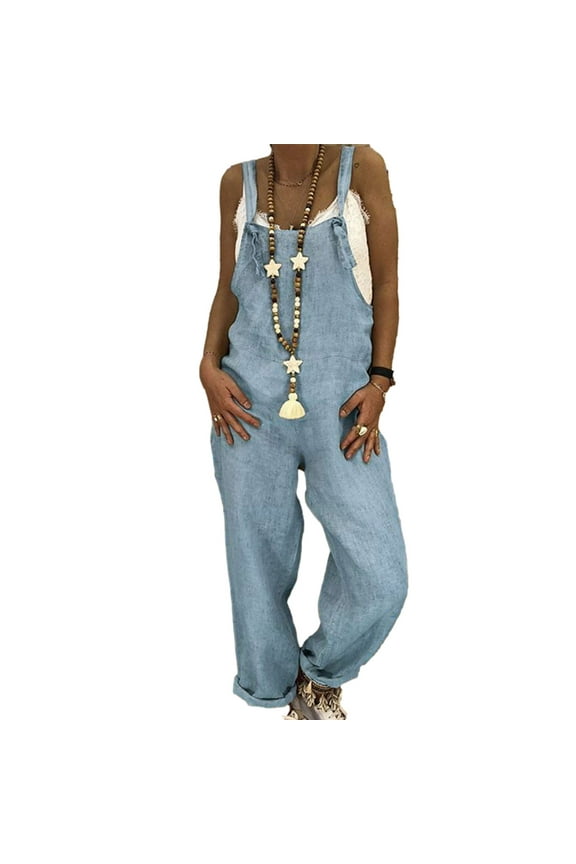Womens Plus Size Clearance Sleeveless Overalls Suspenders with Pockets Jumpsuit