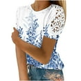 thumbnail image 1 of Patlollav Womens Plus Size Clearance Summer Round Neck Leisure Short Sleeve Lace Stitching Tops, 1 of 6