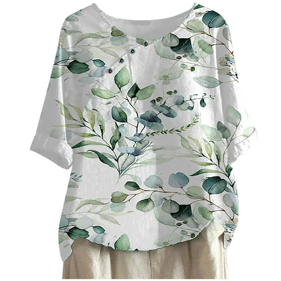 Patlollav Womens Plus Size Summer Tops Women Causal Round Neck Print Blouse 1/2 Sleeve T-Shirt