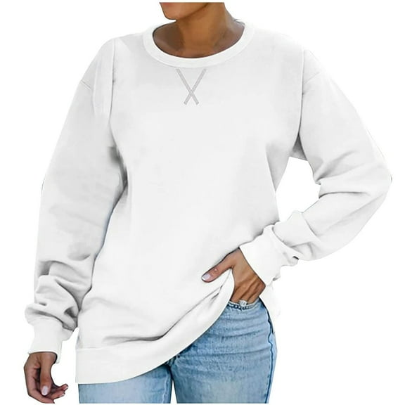 Patlollav Womens Plus Size Sweatshirt Long Sleeve Round Neck Tops