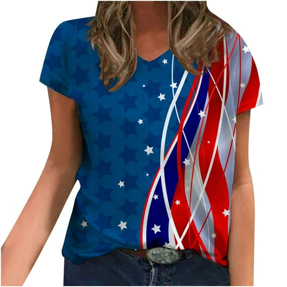 Patlollav Womens Plus Size Fashion Summer V-Neck Short Sleeve Print Casual T-Shirt Blouse