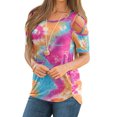 thumbnail image 1 of Patlollav Womens Plus Size Women Summer Print Short Sleeve Strappy Cold Shoulder T-Shirt Tops, 1 of 6