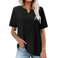 thumbnail image 1 of Patlollav Womens Plus Size Summer V-Neck Short Sleeve Cotton Linen Solid Casual T-Shirt Blouse, 1 of 5